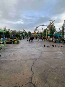 Empty walkways in Toy Story Land.